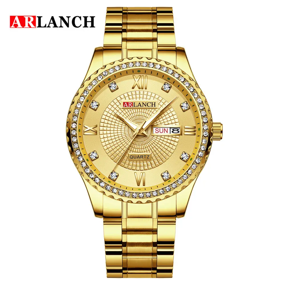 ARLANCH новые пары часы для влюбленных бизнес роскошные мужские и женские Наручные часы Кварцевые водонепроницаемые часы Calerdar свадебные подарки - Цвет: Man gold