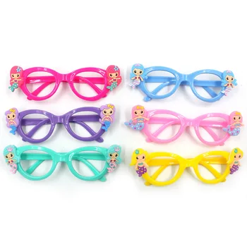 

6 Colors Cartoon Mermaid Glasses Environmental Cute Children Glasses Lens-Free Frame Glasses Gifts for Kid`s Birthday Favor