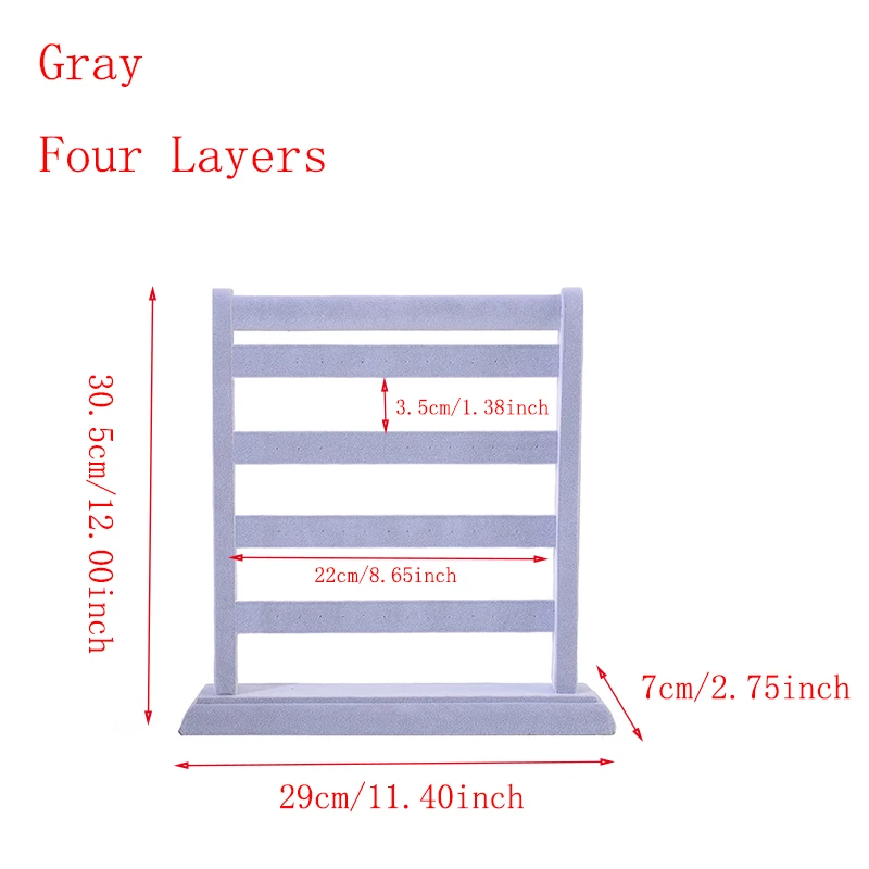 Gray Four Layers Два/три слоя бархатный держатель для сережек черный/серый полка для хранения сережек Ювелирный стенд Органайзер 29*7*30,5 см - Цвет: Gray Four Layers