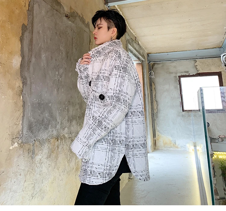 Осенняя клетчатая куртка, Мужская мода, повседневная, стоячий воротник, Ретро стиль, куртки, Мужская Уличная одежда, дикое Свободное пальто, мужское пальто, S-XL
