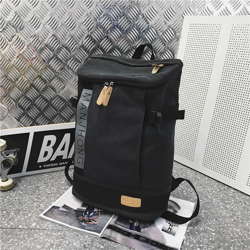 Черный Chaobai's original recreational shoulder bag, men's large capacity canvas high school students'schoolbag, women's Korean - Цвет: Черный