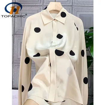 

1.11 2020 Early Spring New Fashion 100% Silk Shirt Turn-down collar Long sleeve Polka dot Print Temperament Elegant Blouse