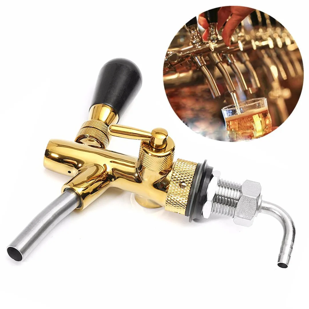 JX-LCLYL Adjustable Pub Bar Draft Beer Faucet G5/8 Shank Gold Plating for Kegerator Tap