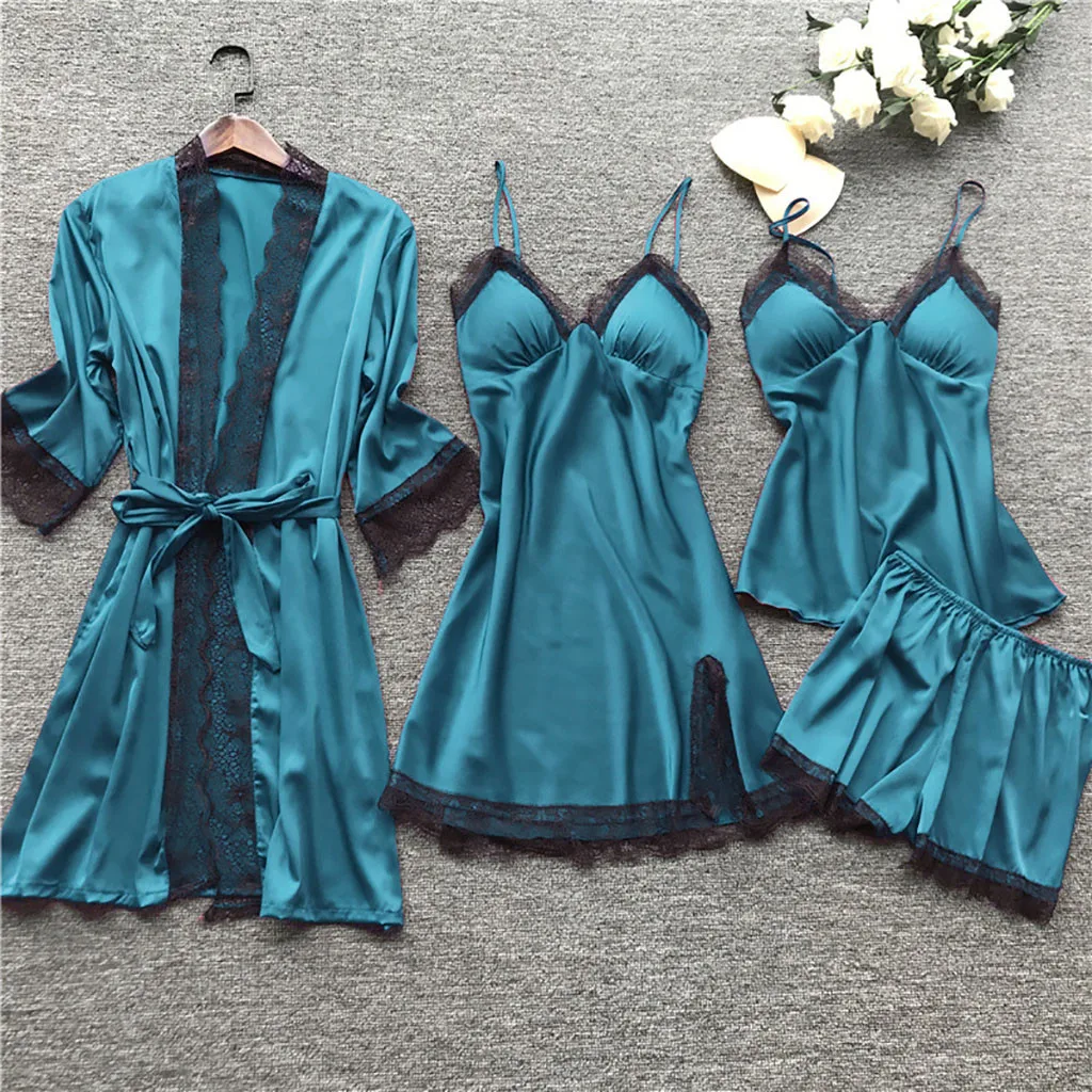 Женское белье, Шелковый кружевной халат, платье, ночная рубашка, ночная рубашка, Пижама, набор, сексуальная женская одежда для сна, женская ночная рубашка, одежда для сна