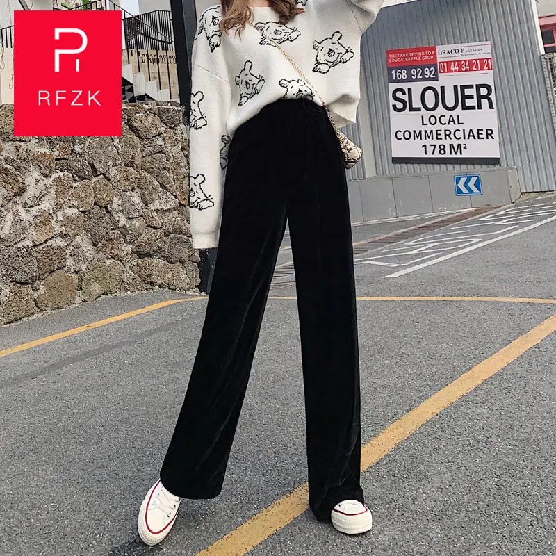 

Rfzk Spring Autumn Wide Leg Pants Women's 2020 Winter New High Waist Drop Gold Velvet Sports Casual Loose Straight Long Pants