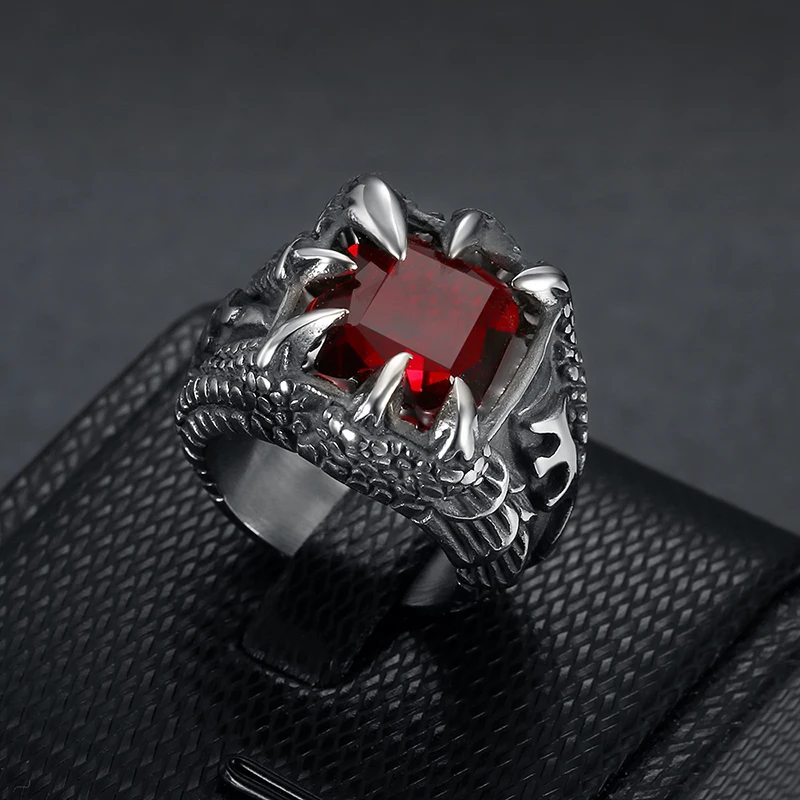Shengmei синий и красный цвета опаловым камнем в стиле панк Для мужчин кольца Нержавеющая сталь серебряное кольцо держатель модный Украшения для мужчин SP415
