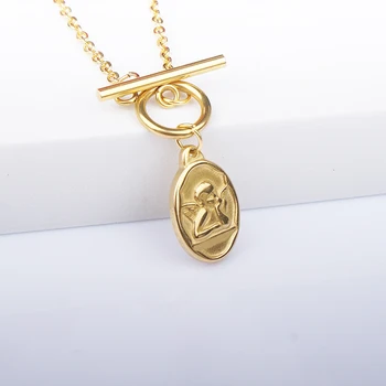 

100% Stainless Steel Angel Toggle Choker Necklace For Women Gold/Silver Color Metal Angel Toggle Chokers