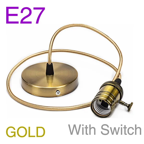 gold with switch Ретро E27 металлический подвесной светильник держатель 1 метр винтажные лампы Эдисона основания люстра потолочный светильник светодиодный светильник для внутреннего декора ing - Цвет: gold with switch