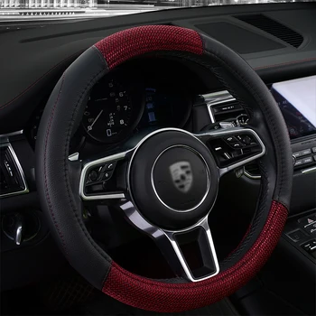 

38cm Universal PU Leather Flax Breathable Car Steering Wheel Cover Anti-slip Car Accessories Car-styling