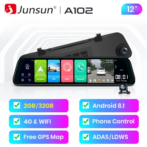 Android DVR Junsun Android 8,1 2 ГБ+ 32 ГБ ADAS 10 в 1 DashCam Автомобильный видеорегистратор зеркальная камера 4G wifi gps Bluetooth Full HD 1080P видео рекордер - Название цвета: Android DVR