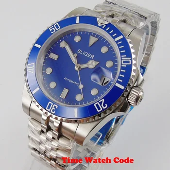 

Luxuyr 40mm Bliger Blue Dial 21 jewels Sapphire Glass Date indicator Luminous hands marks Automatic Movemen Men's Wristwatches