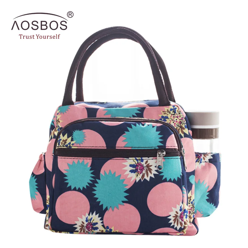 Aosbos-fiambrera de Picnic impermeable para mujer, bolsa de lona Oxford portátil, bolsas de almacenamiento de alimentos, fiambrera térmica con impresión