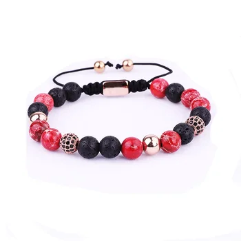 New Fashion Natural Stone Red Imperial Stone CZ Ball Bead Braided Bracelet Women Men
