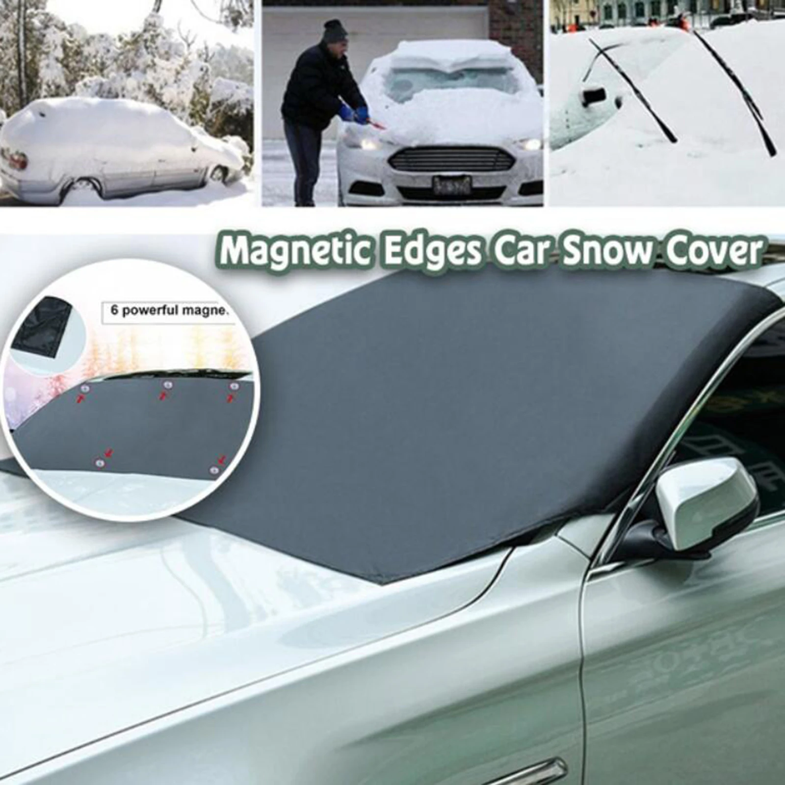 Black Front Windshield Snow Cover, 210x125cm Car Windshield Shade, for Car Truck and SUV, Winter Protector Cover