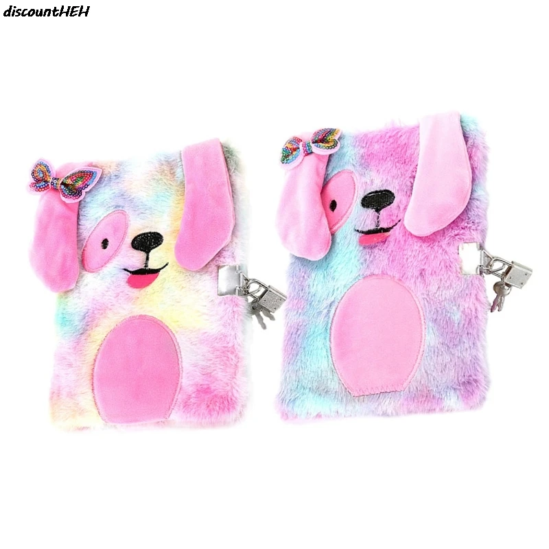 Bloc de notas plegable con bordado para niña, libreta de felpa de animales coloridos con bloqueo, planificador diario portátil de viaje, papelería