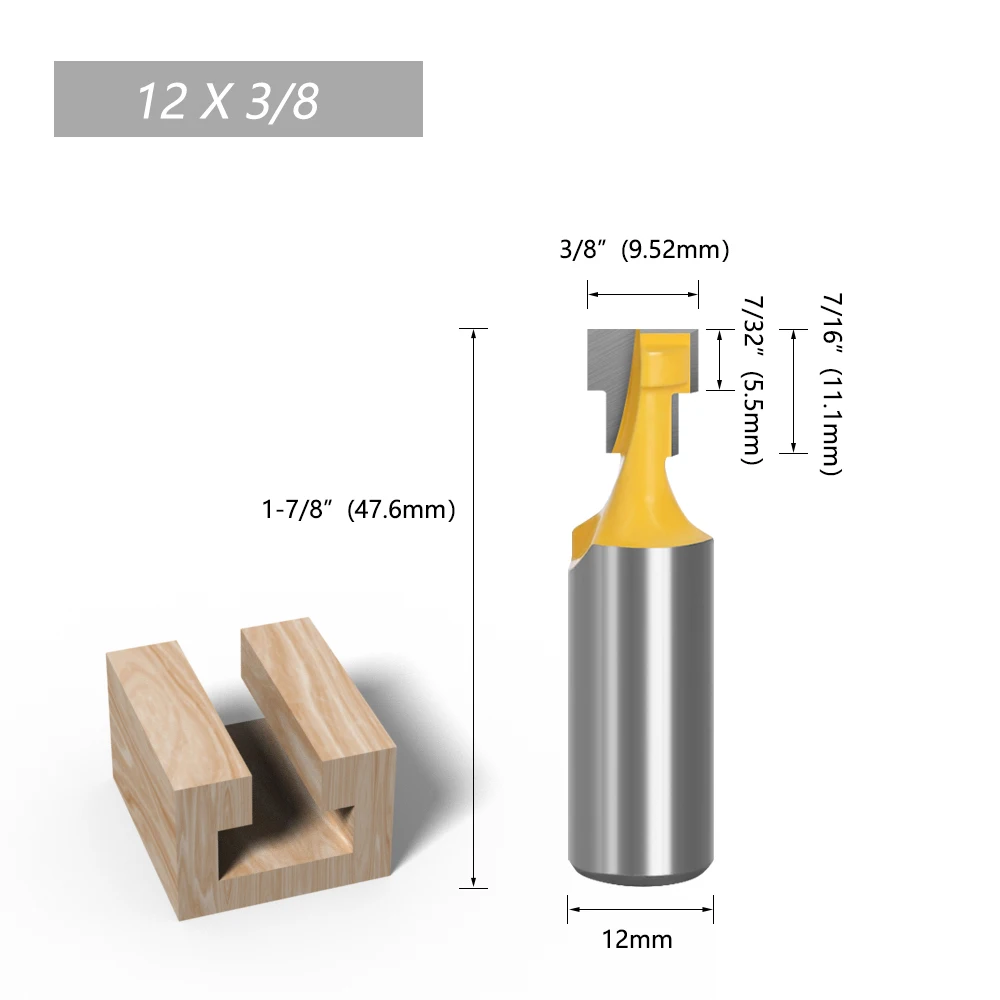 LA VIE 1pc 12mm 12,7mm Schaft T-Slot Cutter Router Bit Set Hex Bolzen Schlüssel Loch bits T Stoßen Fräser für Holz Holzbearbeitung – Detail 3