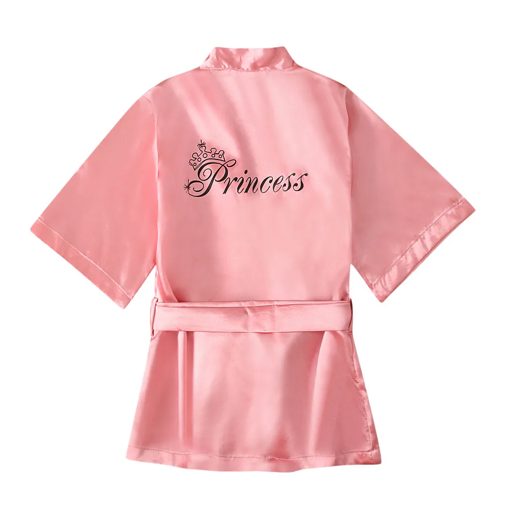 Children's Girl Pink Robe Solid Silk Satin Kimono Bathrobe Birthday Pyjamas Nightgown Kids Sleepwear Boy Girls Robes 1-5 Years
