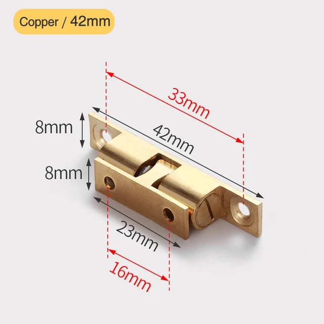 NAIERDI 2PCS Pure Copper Adjustable Cabinet Catches Double Ball Cabinet Closet Latch Clip Door Catches Furniture Fittings Copper 42mm