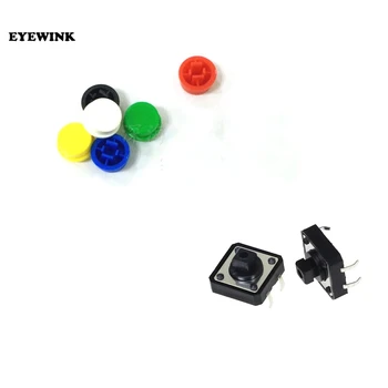 

1000sets Switch Key Module12*12**7 4 pin Switch Button + Botton Hat Red Blue Yellow Green White for Accessory