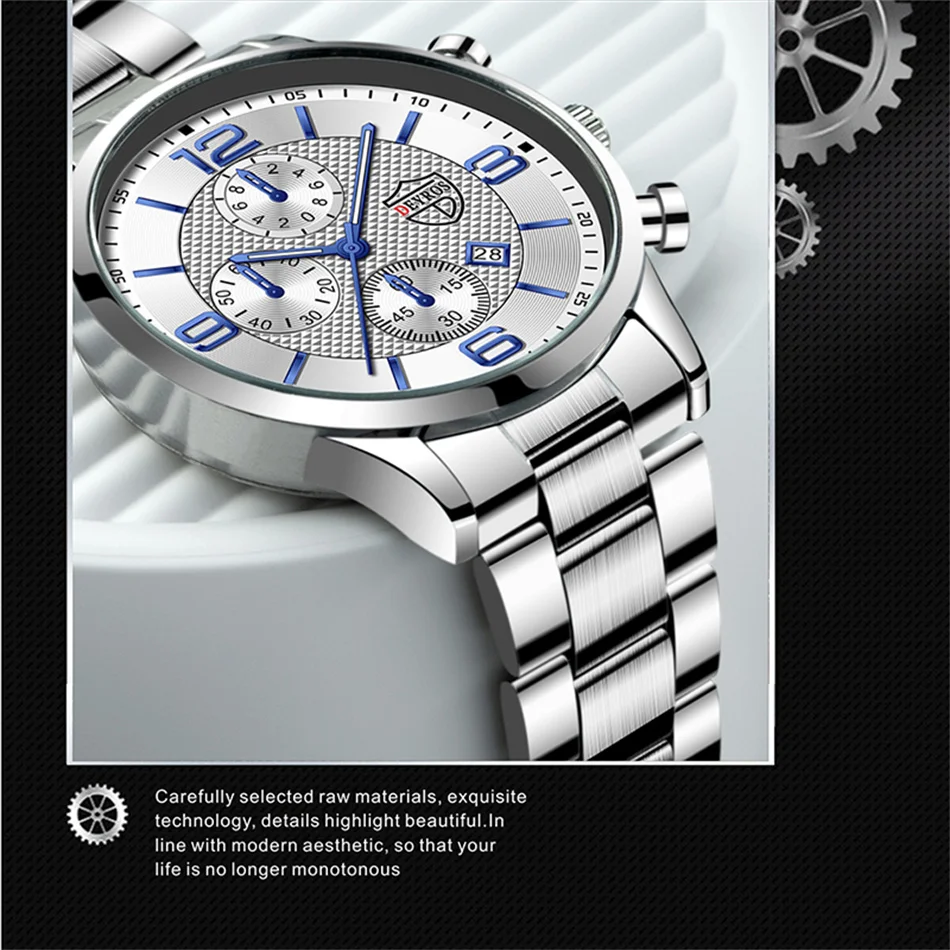 Fashion Men's Sports Watches Stainless Steel Analog Quartz Wristwatch Male Business Luminous Clock Luxury Casual Silver Bracelet