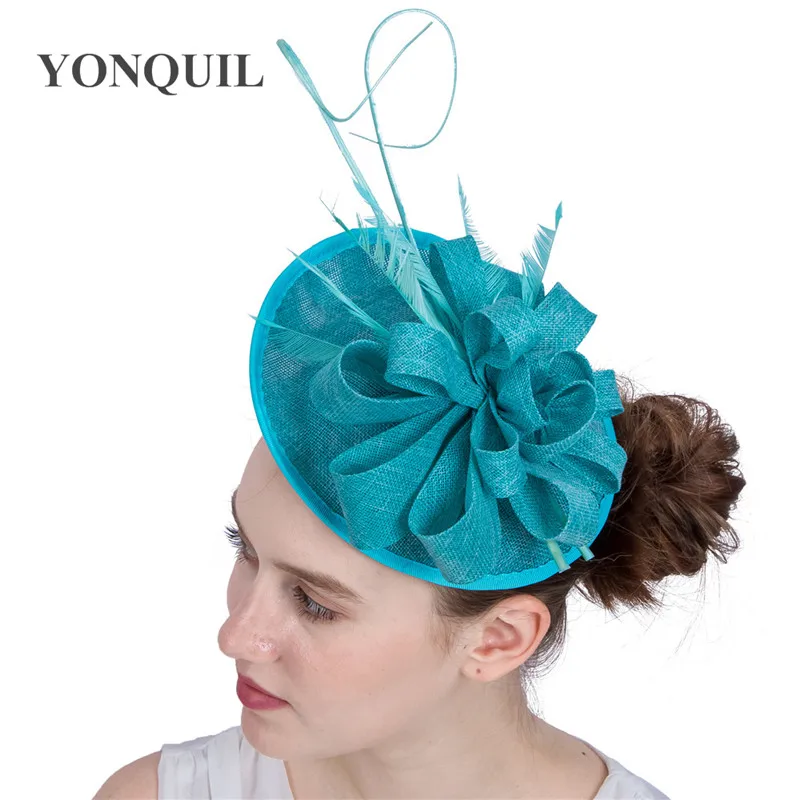 

Royal Blue Wedding Hoops Hair Fascinator Ladies Vintage Hat Headband Imitation Sinamay Fashion Headpiece Event Race Fedora Cap