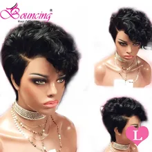 Натуральные волосы remy Синтетические волосы на кружеве парики из натуральных волос на кружевной основе натурального Цвет, короткая стрижка, парик 150% 13x4 парик боковая часть для Для женщин низкий коэффициент