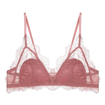 

X 2020 French Underwear Bra Women Thin Straps Cup Bra Eyelash Lace Hollow Out Triangle Cup Without Steel Ring Sexy Lingerie Bra