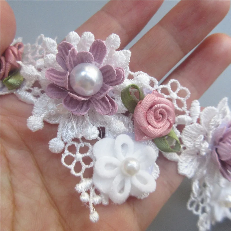 1 Yard Rose Flower Pearl Embroidered Lace Trim Ribbon Fabric Sewing Applique Supplies Craft For Costume Dress Hat Decoration lace fabric,lace ribbon,lace sewing supplies,lace sewing accessories,lace decoration,lace accessories,lace garment accessories