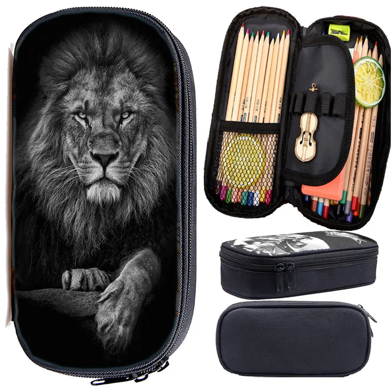 

Animal 3D Lion Pencil Case Students Cartoon Pencil bag Tiger Wolf Pencil Pouch Boys Multifunction Pen Bag Girls Cute Make Up Box
