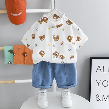 

2020 Summer Toddler Infant Clothing Sets Baby Boys Short Sleeve Bear Shirt Shorts Children Vacation Casual Clothes