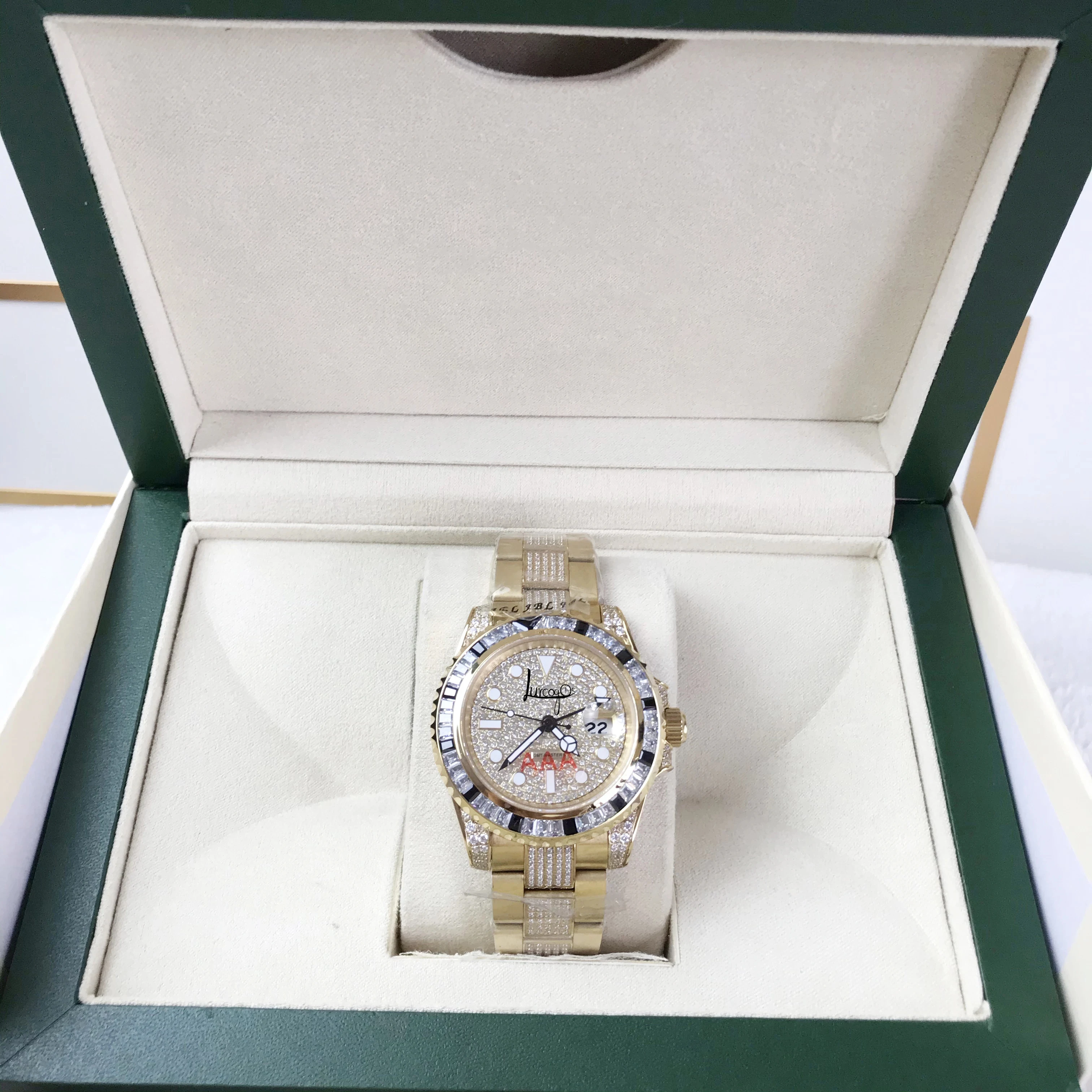 

top 18K Gold Iced out Luxury Brand Ro-lex watch Men automatic self-wind sweeping movement AAA full diamonds