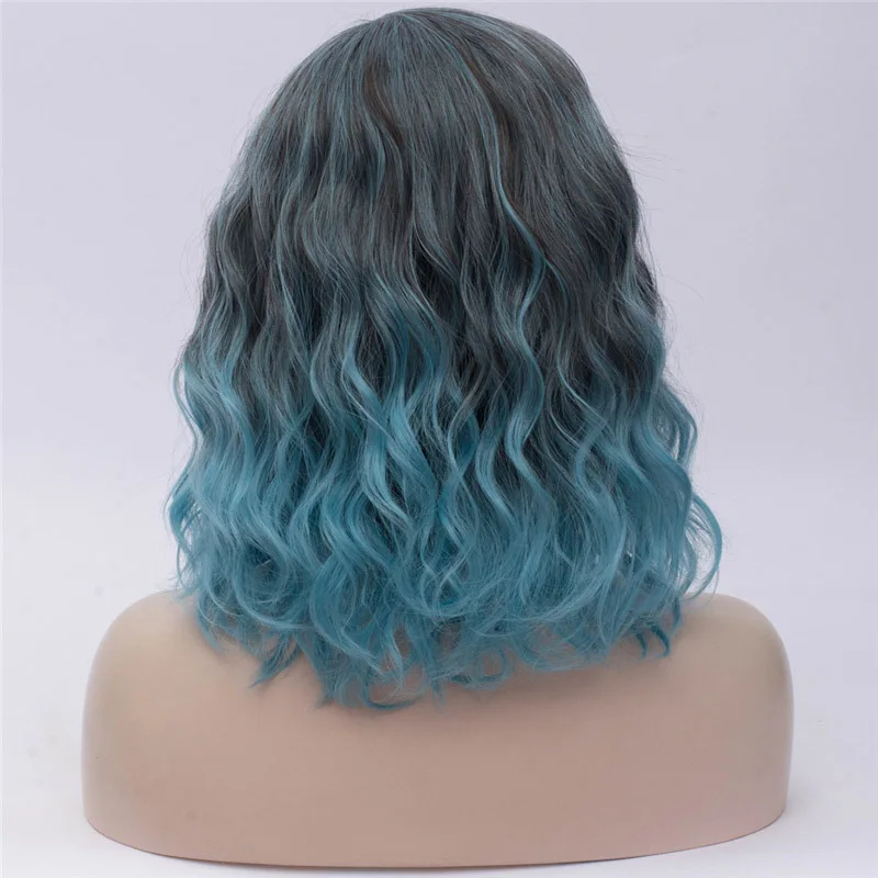 MSIWIGS Женские Двухцветные короткие розовые голубые парики короткие кудрявые 14 дюймов Синтетические волосы парик для черных белых женщин косплей боб парики - Цвет: Grey Blue F2