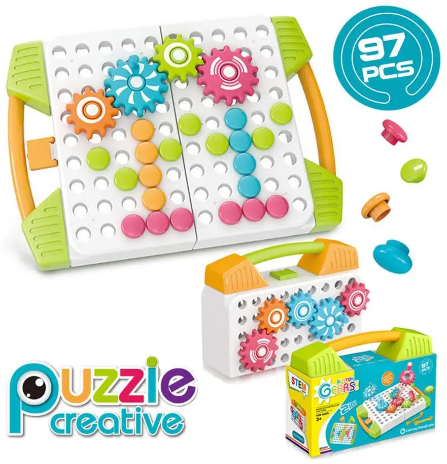 

DIY Creative STEM Learning Peg Board 3D Puzzle Drill Toy Fine Motor Skills Activity Kit with Spanner Tools for Ages 3+ (97 Pcs)
