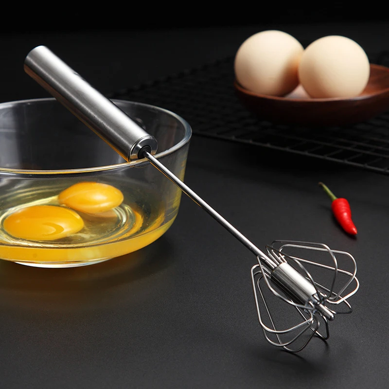 Casewin Automatic Whisk, Stainless Steel Egg Beater, Hand Push Rotary Egg Whisk Blender, Easy Whisk Mixer Stirrer for Making Cream, Whisking, Beating