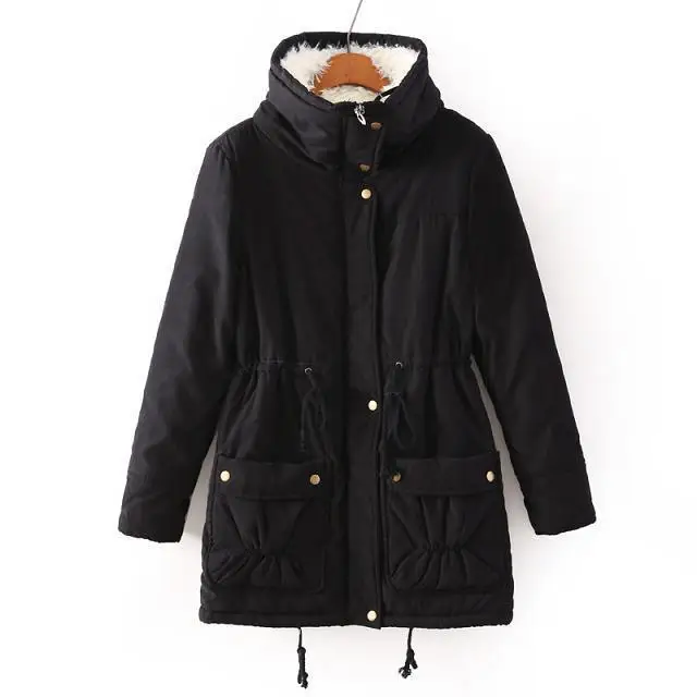 

Winter New Style Mid-length Peach Skin Waist Hugging Thick Warm Cotton Overcoat Loose And Plus-sized Cotton-padded Jacket Women'