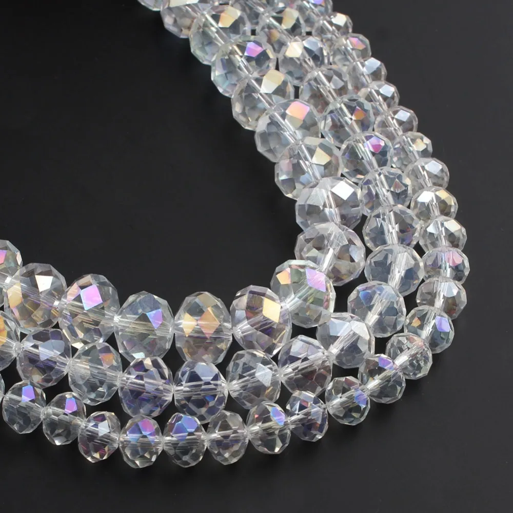 4/6/8/10/12mm Crystal Rondel Beads Wheel Faceted Glass Beads for Diy Bracelet Accessories Jewellery Making 15''/Strand Pick Size