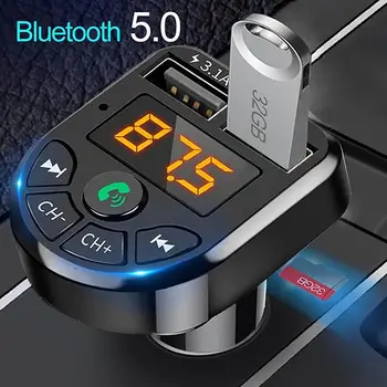 

Car Bluetooth 5.0 FM Transmitter Wireless Handsfree Audio Receiver Auto MP3 Player 2.1A Dual USB Fast Charger Car Accessories