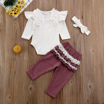 

Toddler Newborn Baby Girls Clothing Set Autumn Spring Infant Girl Long Sleeve Romper + Ruffles Lace Pants Baby Girls Costumes