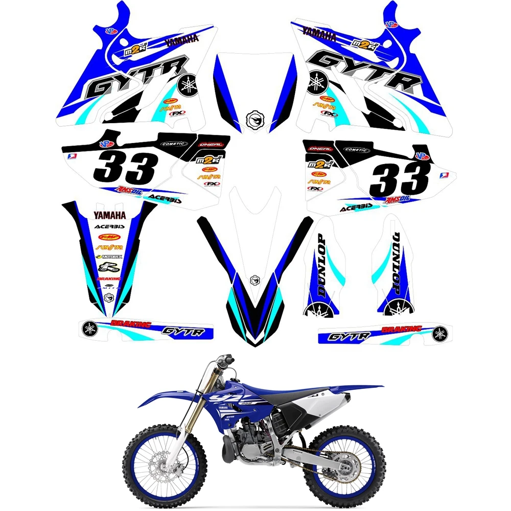 

For YAMAHA YZ125 YZ250 2015 - 2019 Graphics Decals Stickers Custom Number Name 3M Full Motorcycle Backgrounds Accessories