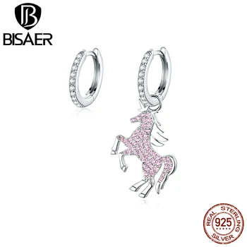 

Unicorn Earrings BISAER Authentic 925 Sterling Silver Pink Unicorn Licorne stud Earrings for Women Cubic Zircon Jewelry EFE337