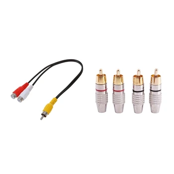 

RCA Y Adapter Cable 6 Inch with 4 x RCA Male Plug Non Solder o Video Locking Adapter Connector CNIM Hot