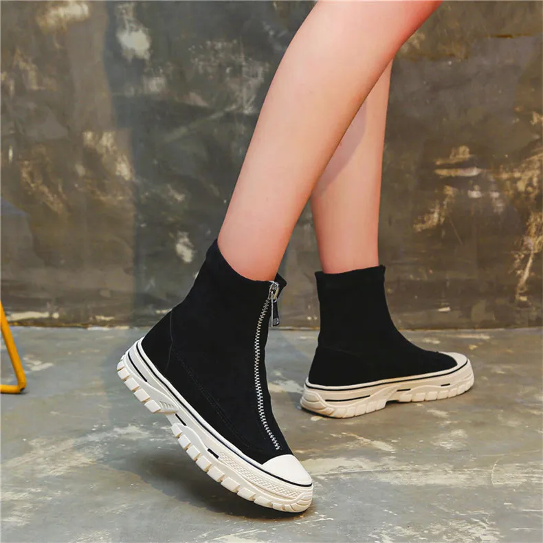 Классические женские черные вулканизированные кроссовки на молнии; дышащие носки; кроссовки; zapatos mujer; повседневная обувь