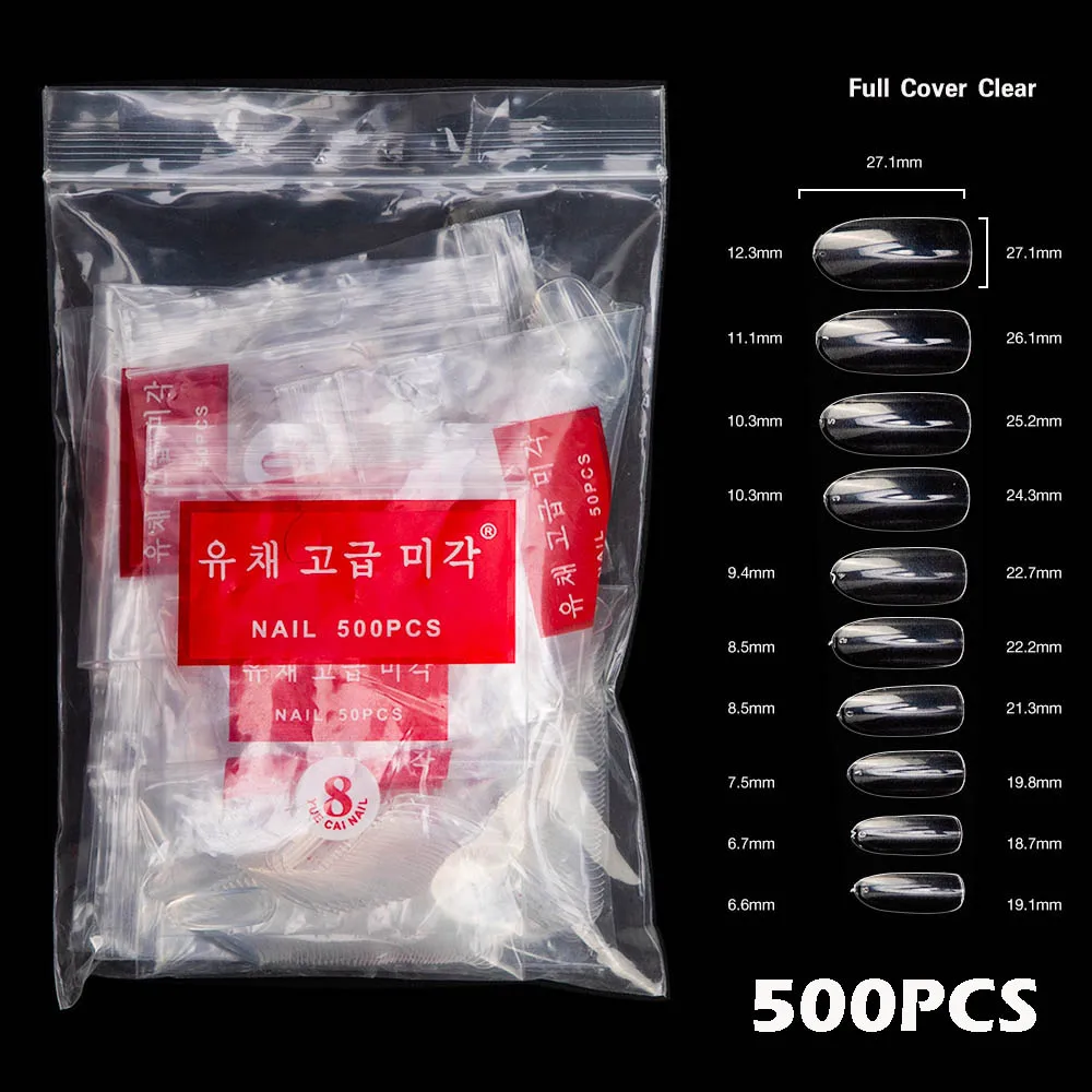 Full Cover Clear 600/500/100 шт белый прозрачный французский Ложные акриловый Фрезер для ногтей cо шлифовальными советы полный/половина крышка советы гроб накладные ногти УФ гель-Маникюр накладные ногти советы - Цвет: Full Cover Clear