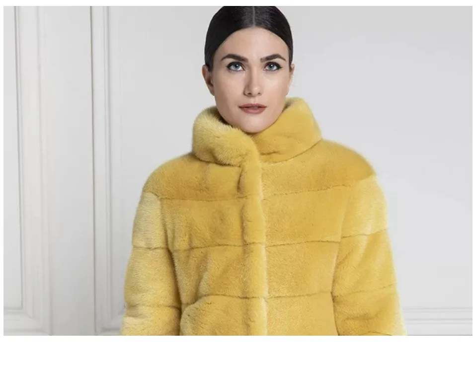 TOPFUR Real Fur Coat Women Genuine Leather Jackets Winter Coat Women Plus Size Real Mink Fur Coat With Fur Collar Yellow Jackets