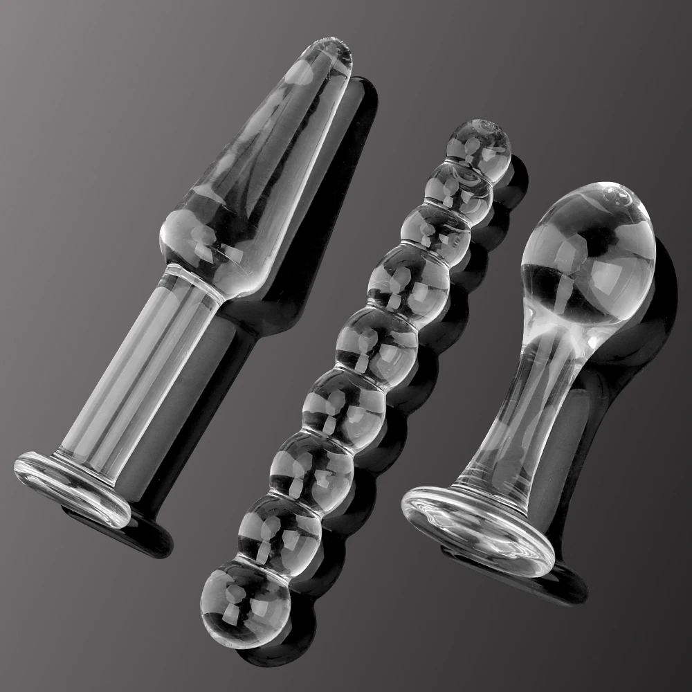 IKOKY 3 pezzi di spina anale in vetro di cristallo dildo massaggiatore della prostata perline trasparenti stimolazione del sedere giocattoli sessuali per donne uomini_voghion.com