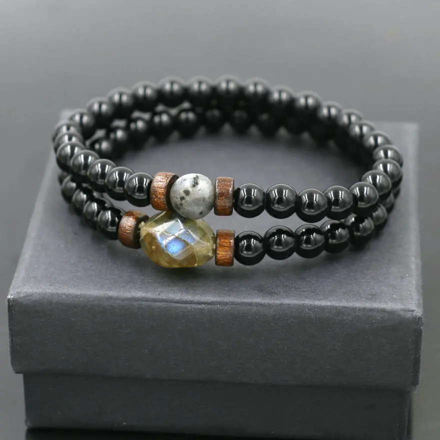 

2pcs/set 6mm Natural Lava Stone Bracelets Men Buddha Chakra Beads Bracelet Women Couple Pulseira Hombres Lucky Jewelry With Box