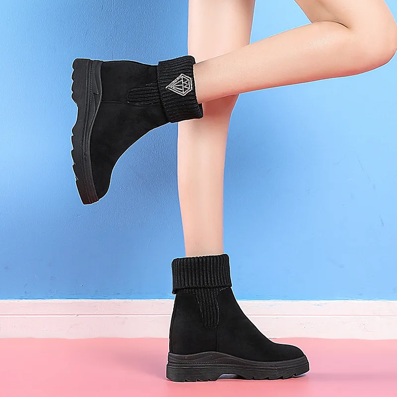 

Elevator Short Boots Women's 2019 Winter New Style Short Genuine Leather Versatile Extra High Thick Bottomed Hight-top Online Ce