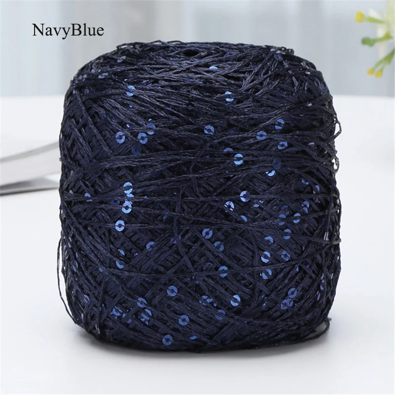2pcs(200g) Fashion Summer Ice Silk Line Feature Sequins Line Yarn Diy Hand-knitted Wool Thread Sweater Scarft Hats Accessories - Цвет: NavyBlue