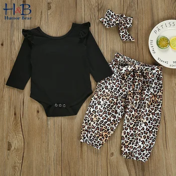 

Humor Bear New Autumn Baby Girls Clothes Sets Cotton Long sleeve T-shirt+Leopard Pants+Headband 3Pcs Jumpsuit Toddler Kids Suit