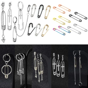 

2020 New Stainless Steel Safety Pin Geometry Chain Punk Earrings Irregular Stud Earrings for Women Men Fashion Jewelry